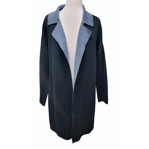 Tahari Long Sleeve Wool Blend Sweater Coat Black Grey Size Medium